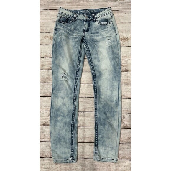 Almost Famous Distressed Skinny Blue Jeans Juniors Size 7 - Picture 1 of 7